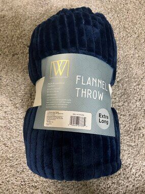 Wayland Square Flannel Plush Throw Blanket, Navy, 50 X 70 in